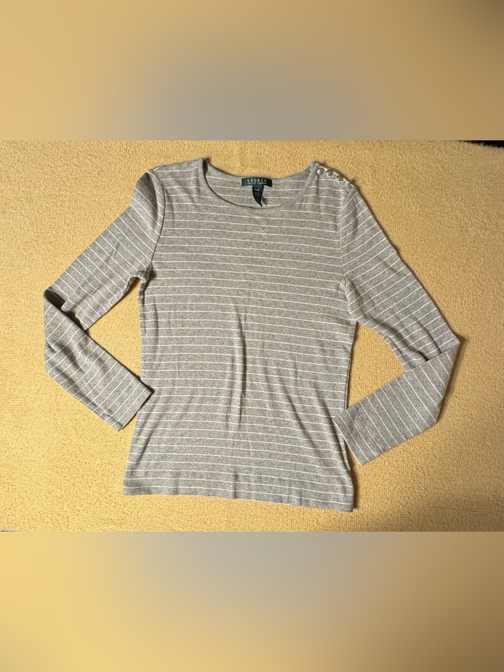 Lauren Ralph Lauren Light Gray & White Striped Long-Sleeve Tee
